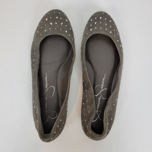 Jessica Simpson Womens Shoes Size 6.5 Gray Suede Studded Slip On Ballet Flats - Picture 4 of 10